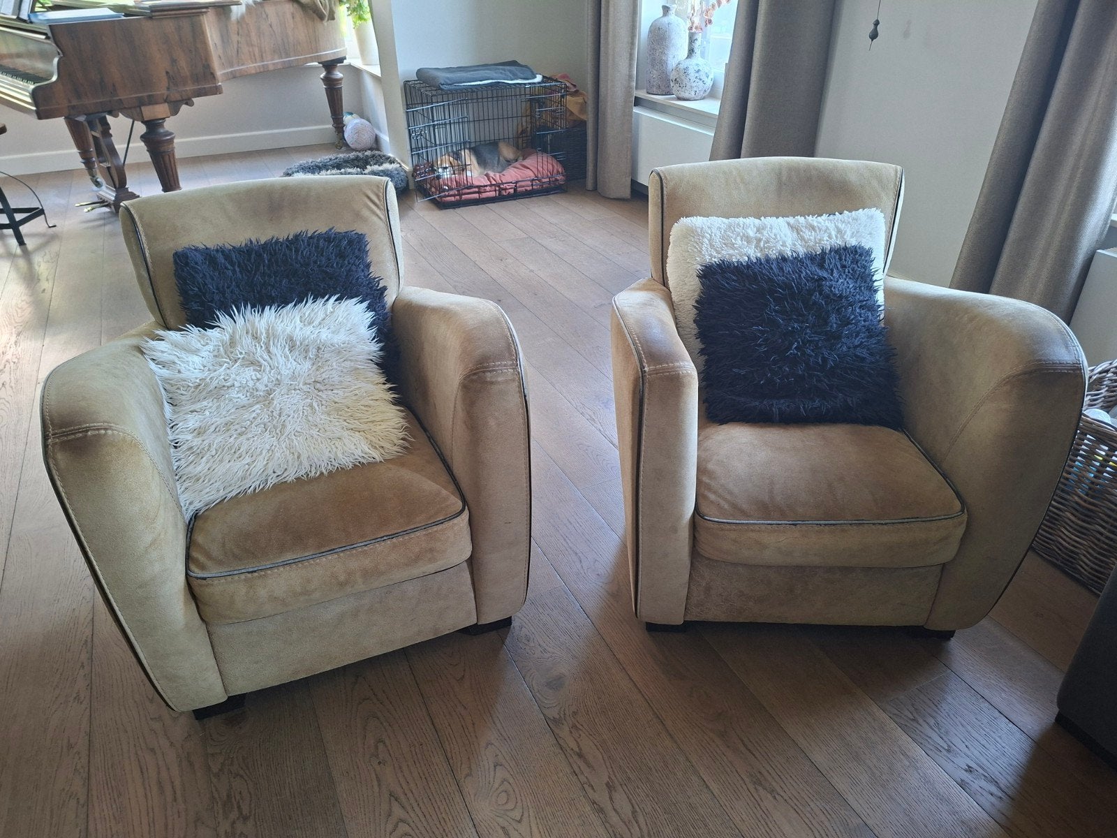 2 fauteuils, Huis en Inrichting, Ophalen, Gebruikt, Minder dan 75 cm, Leer
