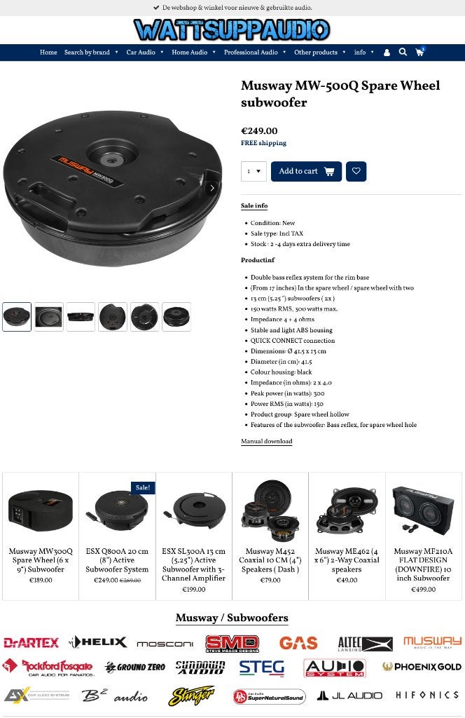Musway MW-500Q Reserve Wiel Subwoofer / Spare weel sub, Audio Design, Nieuw, Am Breilingsweg 3, 76709 Kronau, Duitsland, Ophalen of Verzenden