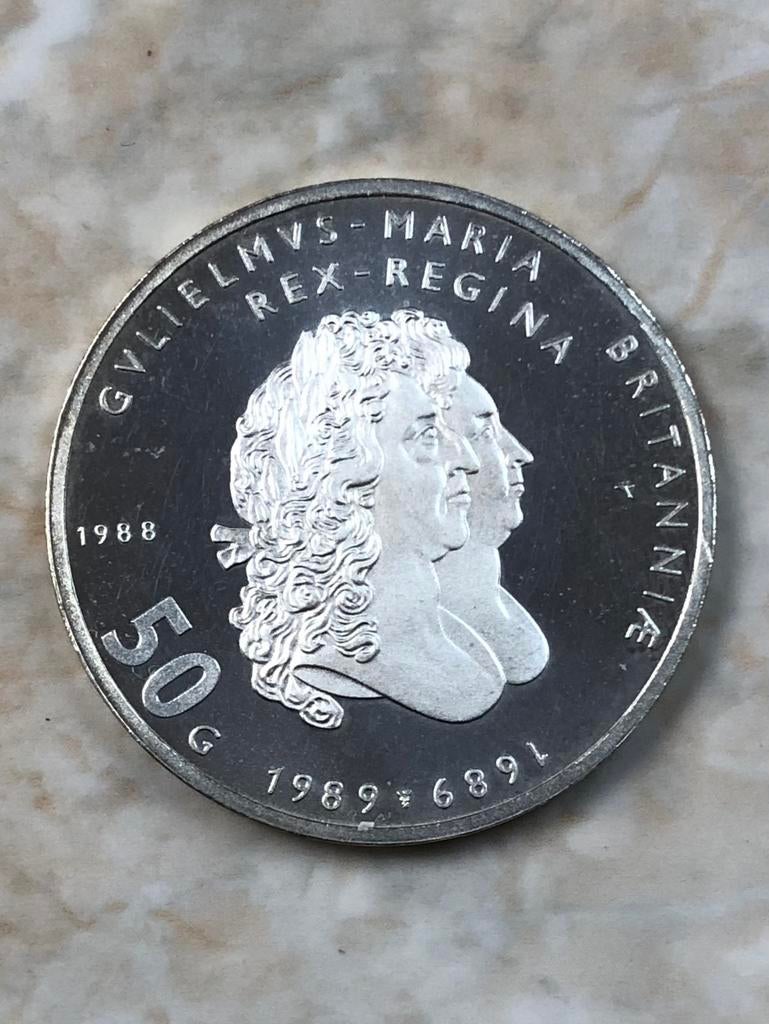 50 gulden 1989, zilver, Willem & Mary., Postzegels en Munten, Munten | Nederland, Verzenden, Koningin Beatrix, Zilver, Losse munt
