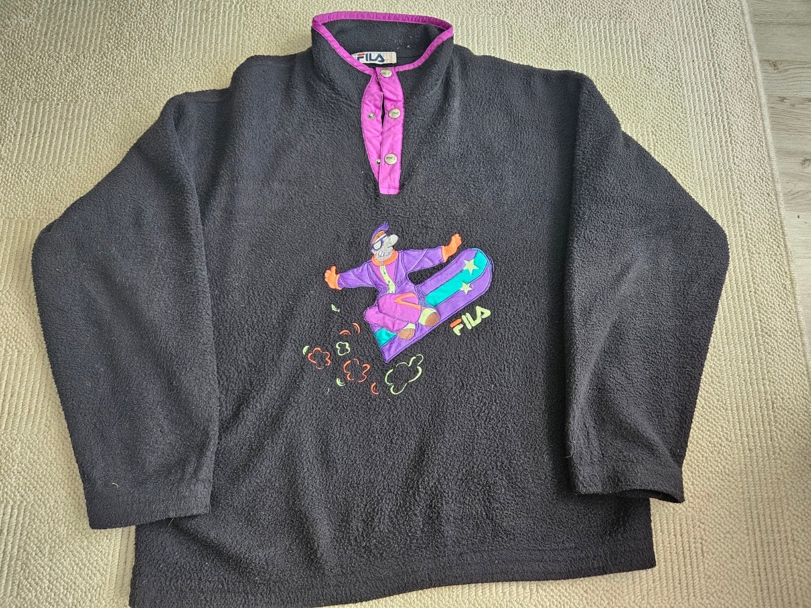 Zeldzame Vintage FILA Fleece Jaren '90 - Snowboarder Print, Kleding | Heren, Ophalen of Verzenden, Gedragen, FILA