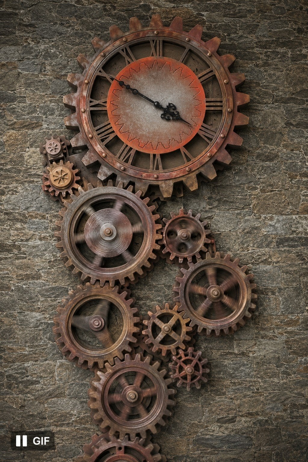 Grote Steampunk Klok met Bewegende Tandwielen en SmartLEDs, Ophalen
