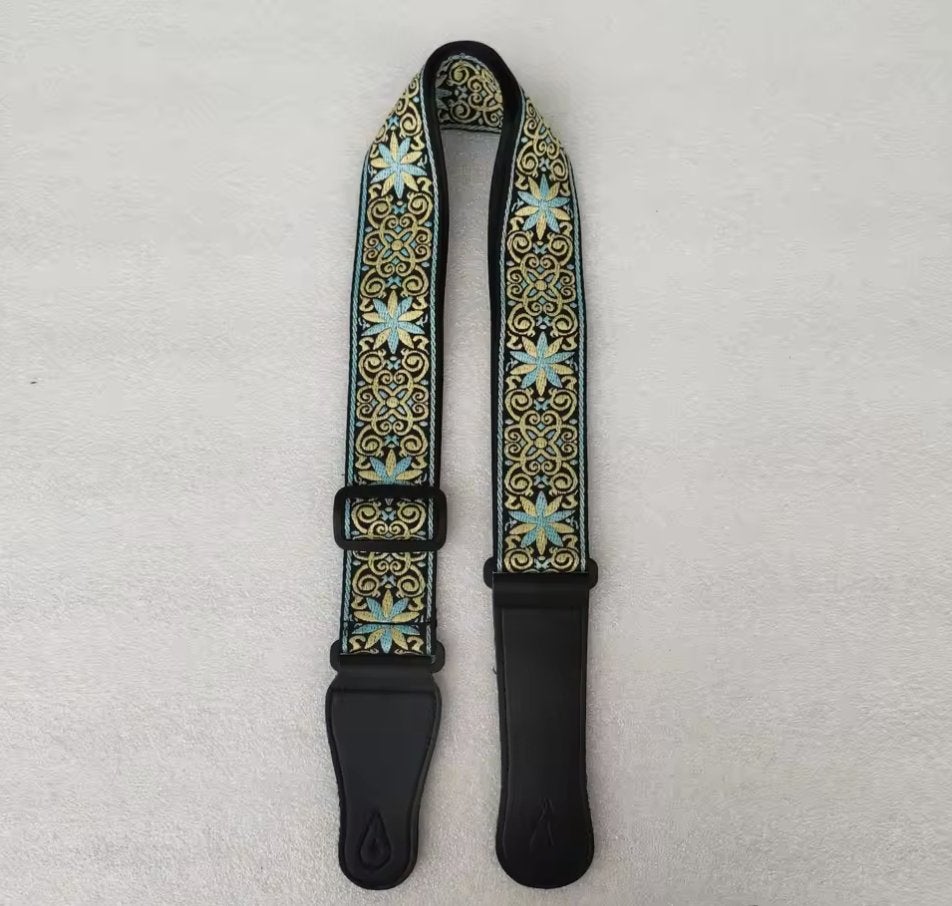 Geborduurde gele nylon/katoen (bas) gitaarriem, Moku Custom Guitars, Nieuw, 4613CB, Ophalen of Verzenden