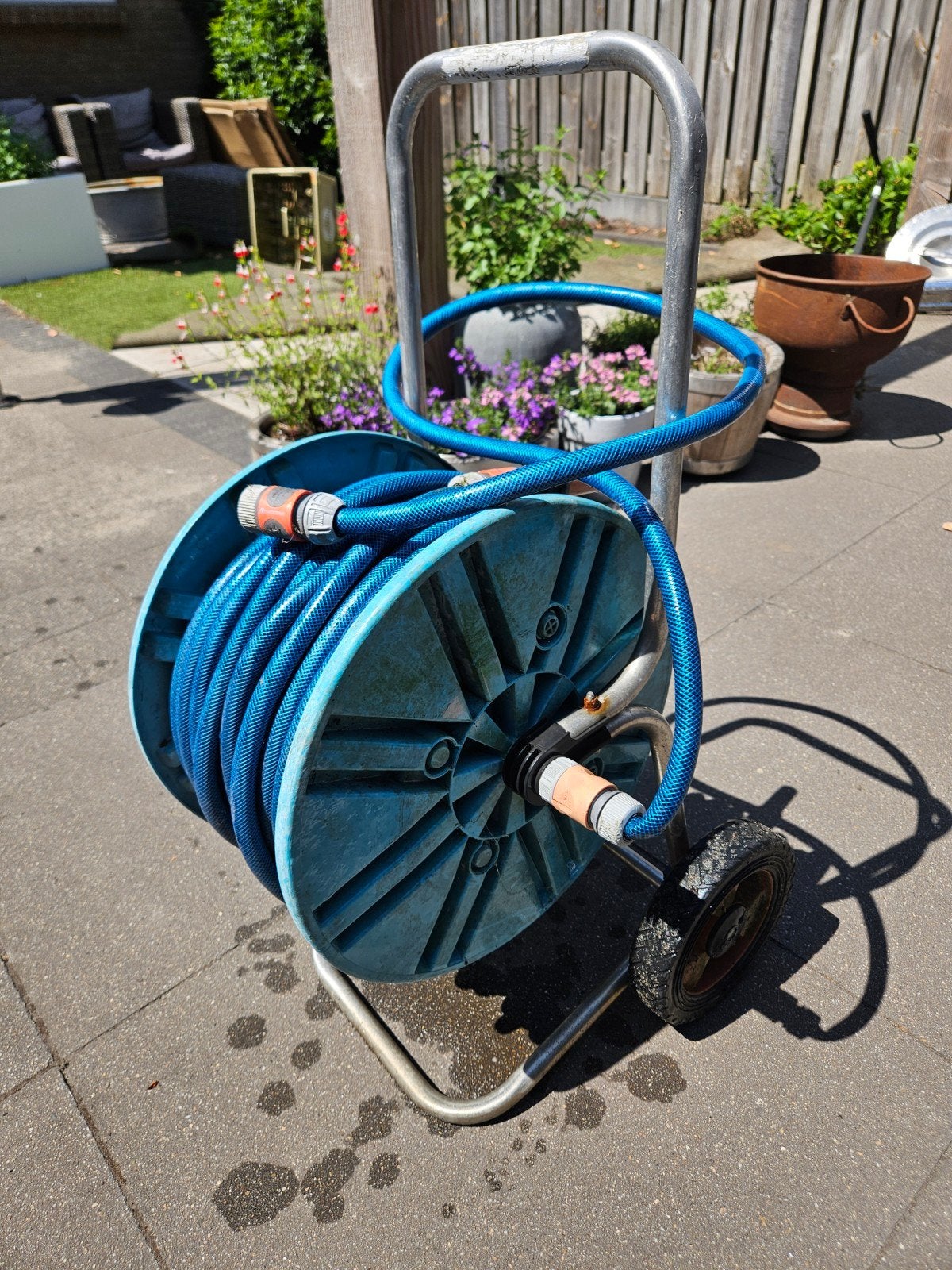 Gardena slanghaspel met ruim 35 meter gewapende slang, Ophalen, Gebruikt, Tuinslanghaspel