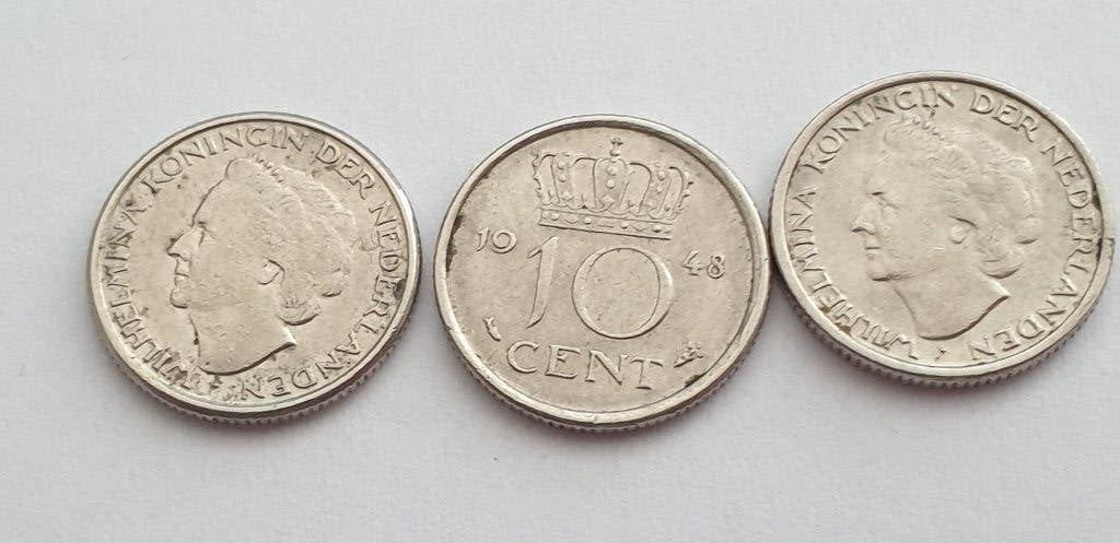 3109 wilhelmina dubbeltjes 1948 3 stuks, Postzegels en Munten, Verzenden, Koningin Wilhelmina, 10 cent