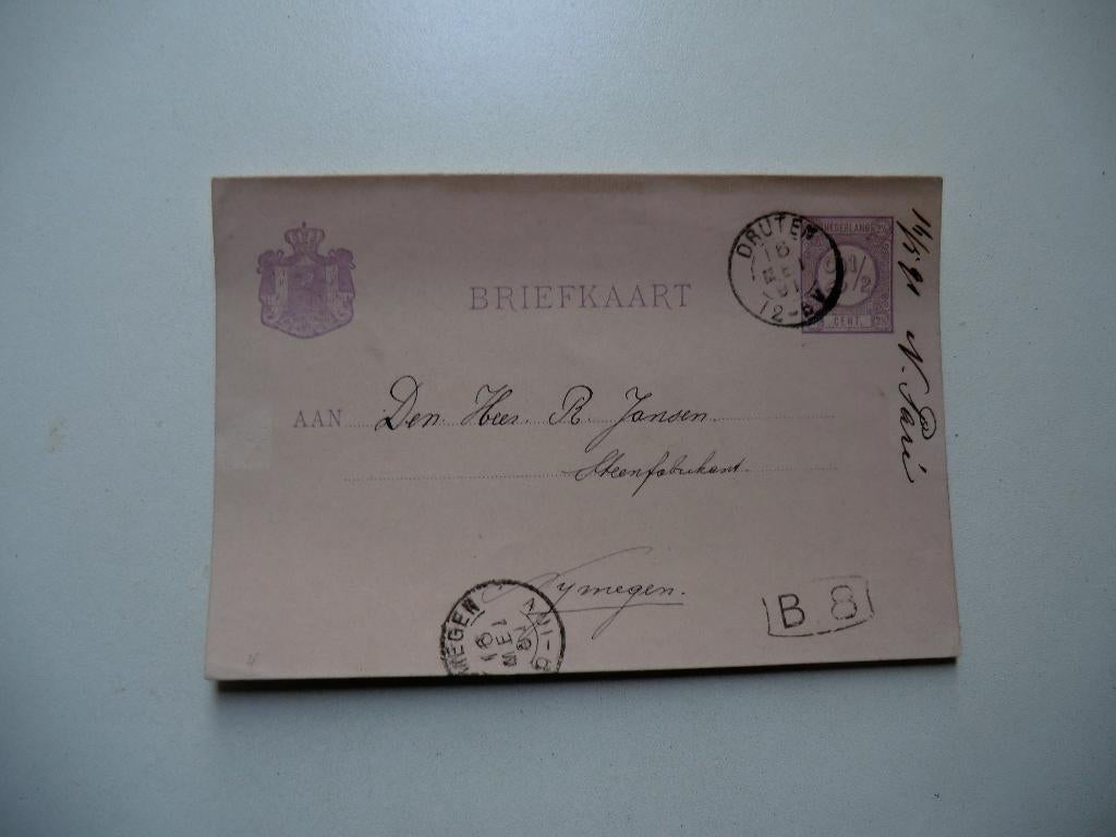 Druten,Steenfabriek,N.Pare,Berg en Dal,Jansen Steenfabrikant, Verzamelen, Verzenden, Voor 1920, Gelopen, Gelderland