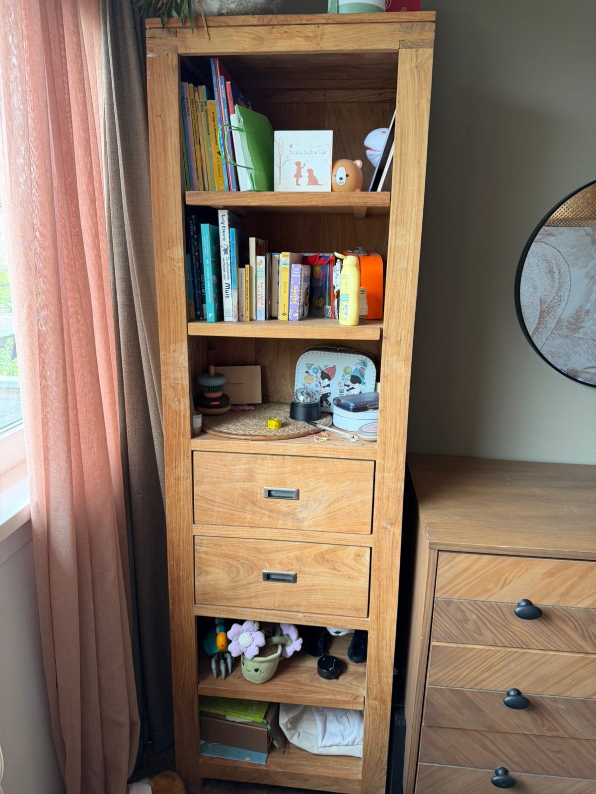 Massief Teakhouten Boekenkast - 60x200x40 cm, Huis en Inrichting, Ophalen, Gebruikt, Teakhout, 50 tot 100 cm