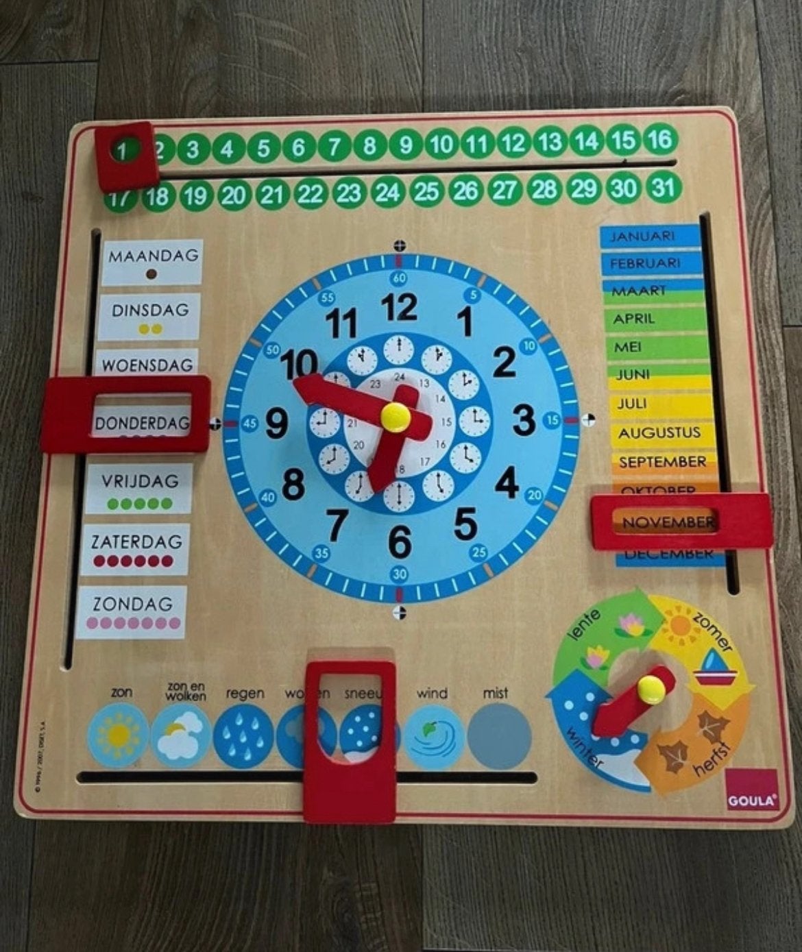 Goula houten kalender klok, Ophalen of Verzenden, Zo goed als nieuw