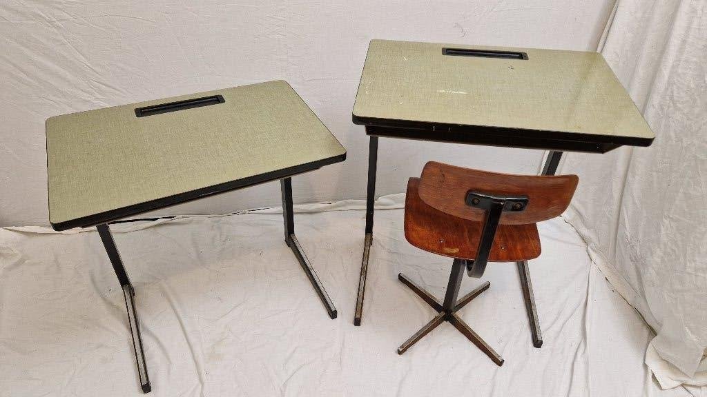 Vintage Marko bureau 2x en 1 stoel kinder school retro, Ophalen, Opbergruimte, Groen, Gebruikt