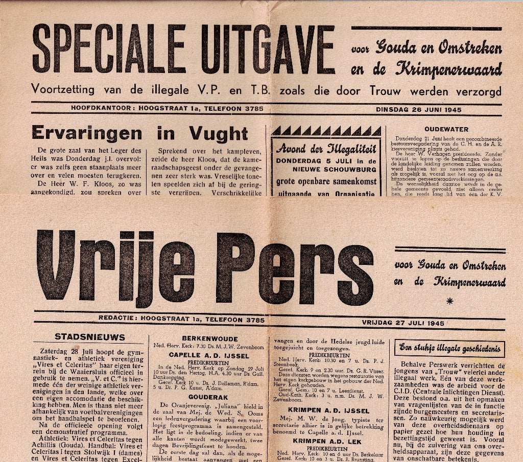 Tien X blad ‘Vrije Pers voor Gouda e.o en de Krimpenerwaard’, Boeken, Ophalen of Verzenden, Zo goed als nieuw, Krant