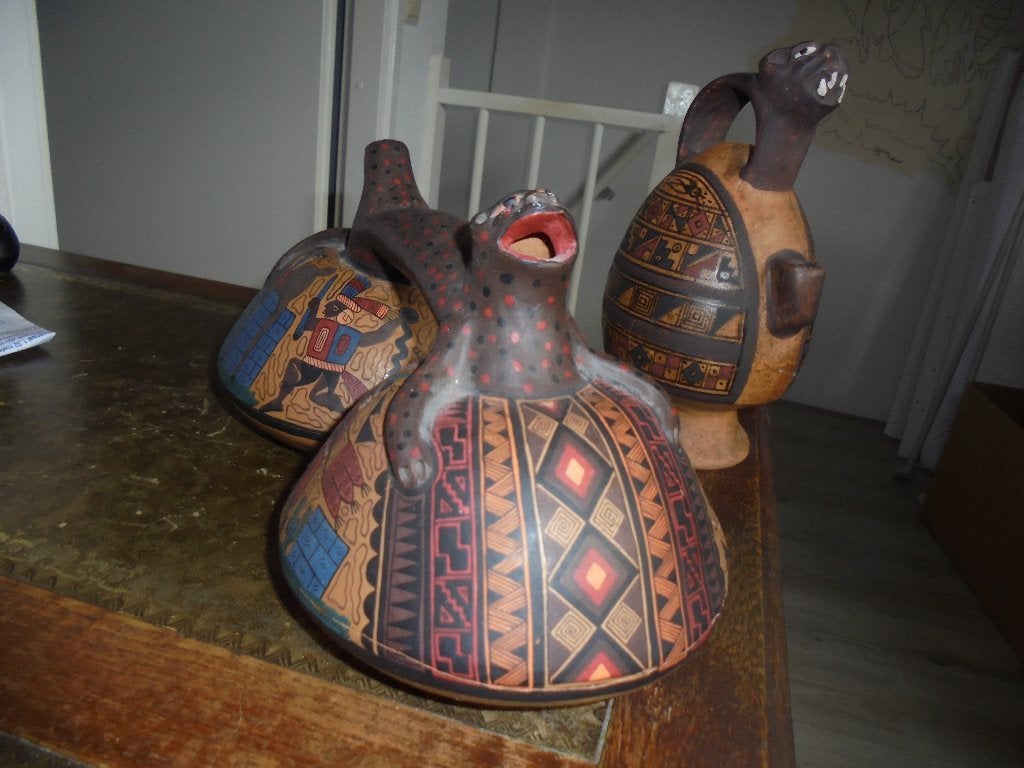 2 pottery vesswels pre columbiaanse stijgbeugel peru, Ophalen of Verzenden