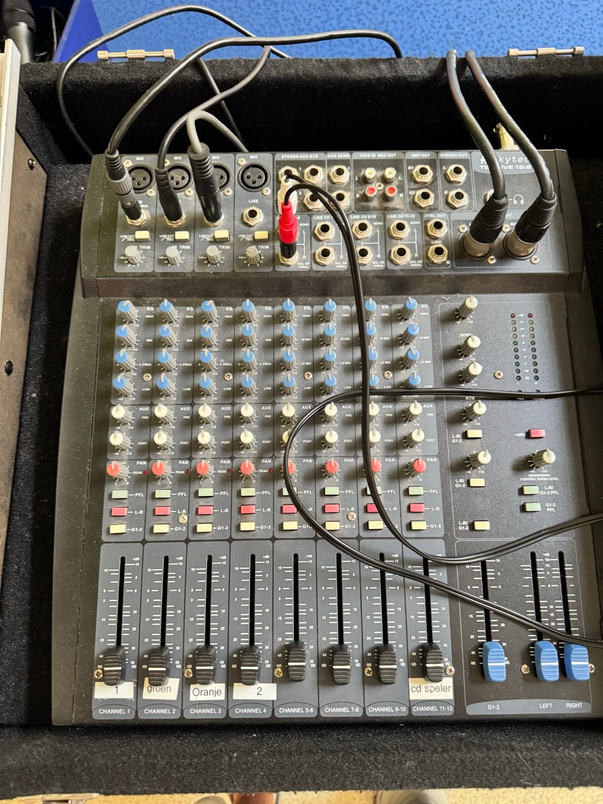Complete PA-set met mixer, speakers en microfoons, Ophalen, Gebruikt, 10 tot 20 kanalen, Microfooningang