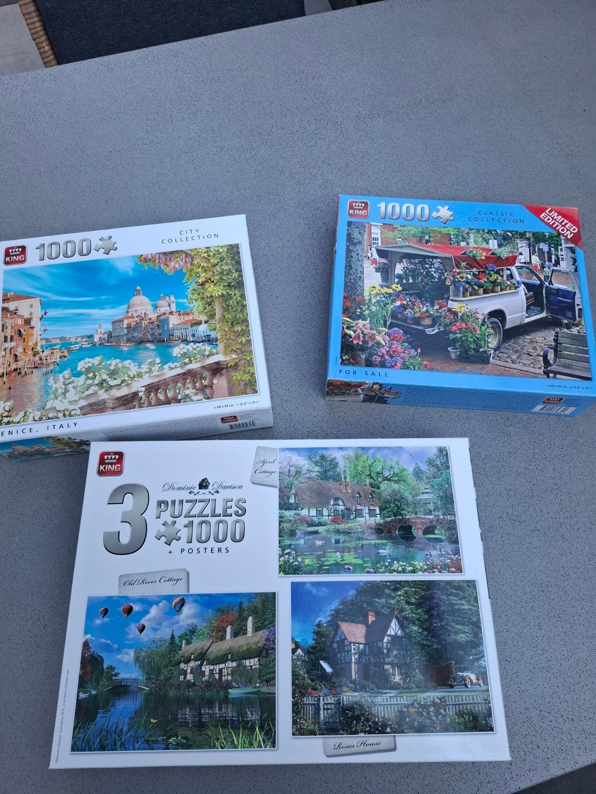 3 King legpuzzels van 1000 stukjes - Diverse thema's, Ophalen of Verzenden, 500 t/m 1500 stukjes, Gebruikt, Legpuzzel