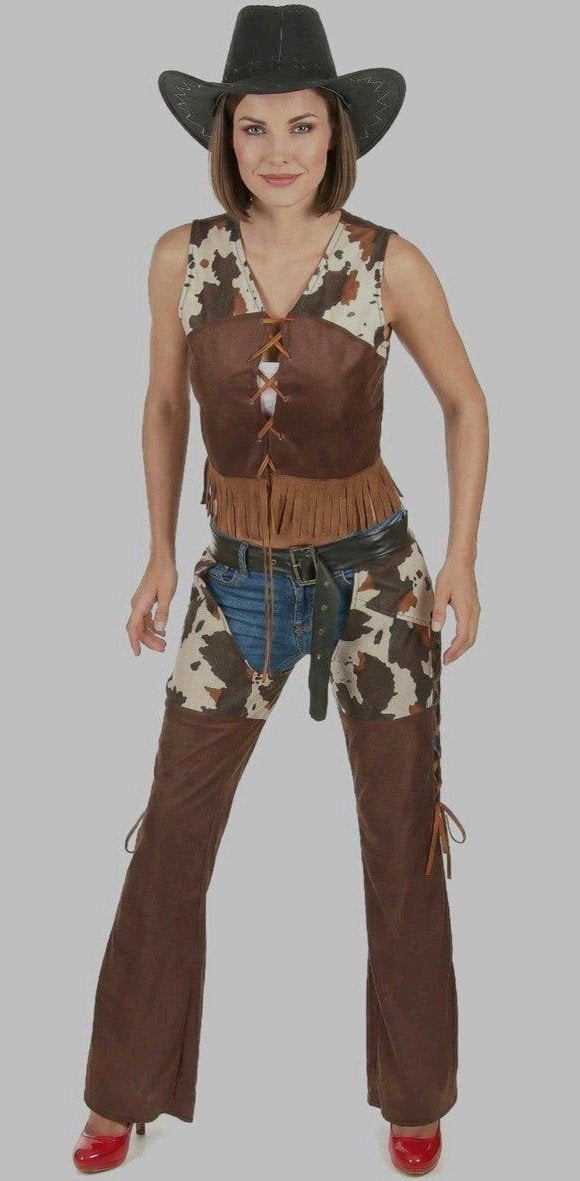 Cowboy/Cowgirl kostuum + hoed / Maat M, Maat 38/40 (M), Carnaval, Ophalen of Verzenden, Zo goed als nieuw