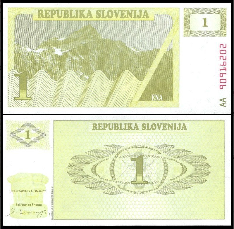 Slovenia 1990, 5 verschillende bankbiljetten (UNC), Verzenden, Overige landen, Setje