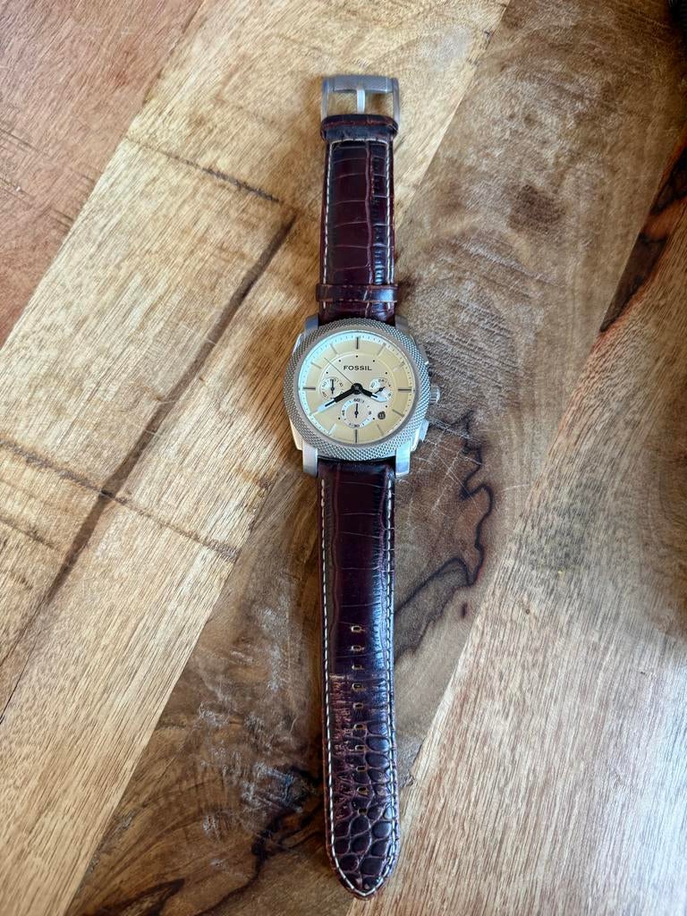 Fossil horloge - prima staat, nieuwe batterij nodig, Overige merken, Leer, Staal, Polshorloge