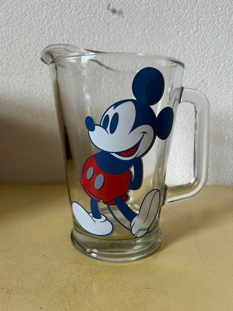 Vintage Glazen AMI Disney Mickey Mouse Waterkan Jaren 70, Ophalen of Verzenden, Mickey Mouse, Gebruikt, Servies