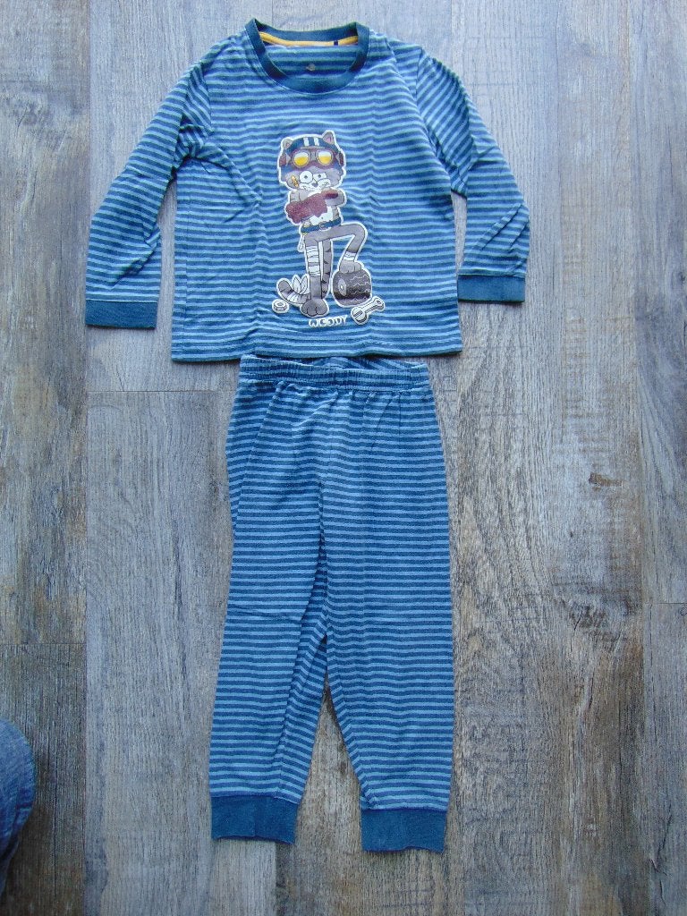 Woody pyjama blauw gestreept lange broek + shirt maat 98, Nacht- of Onderkleding, Ophalen of Verzenden, Zo goed als nieuw, Jongen