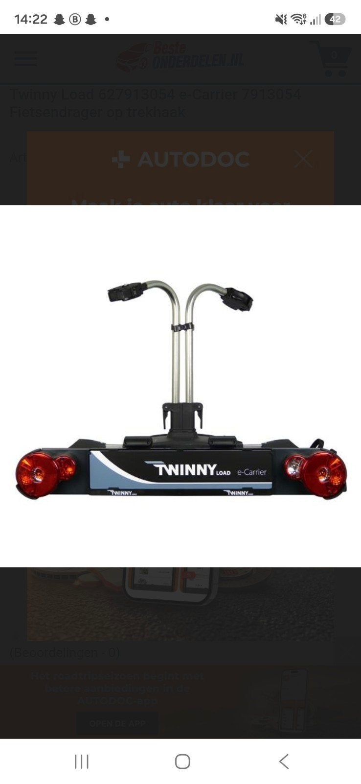 Twinny Load e-Carrier fietsendrager voor trekhaak, Auto diversen, Fietsendragers, Ophalen, Gebruikt, Elektrische fiets, 2 fietsen