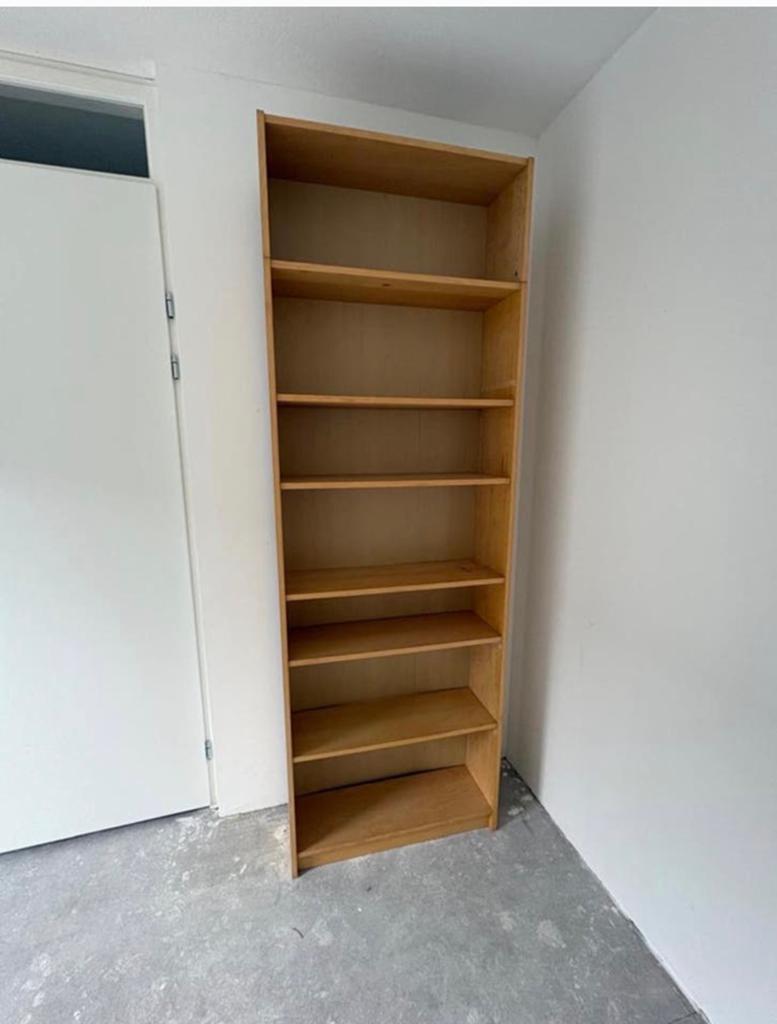 2x Billy boekenkast 60x28x202 lichtbruin, Ophalen, Met plank(en), Minder dan 50 cm, Gebruikt