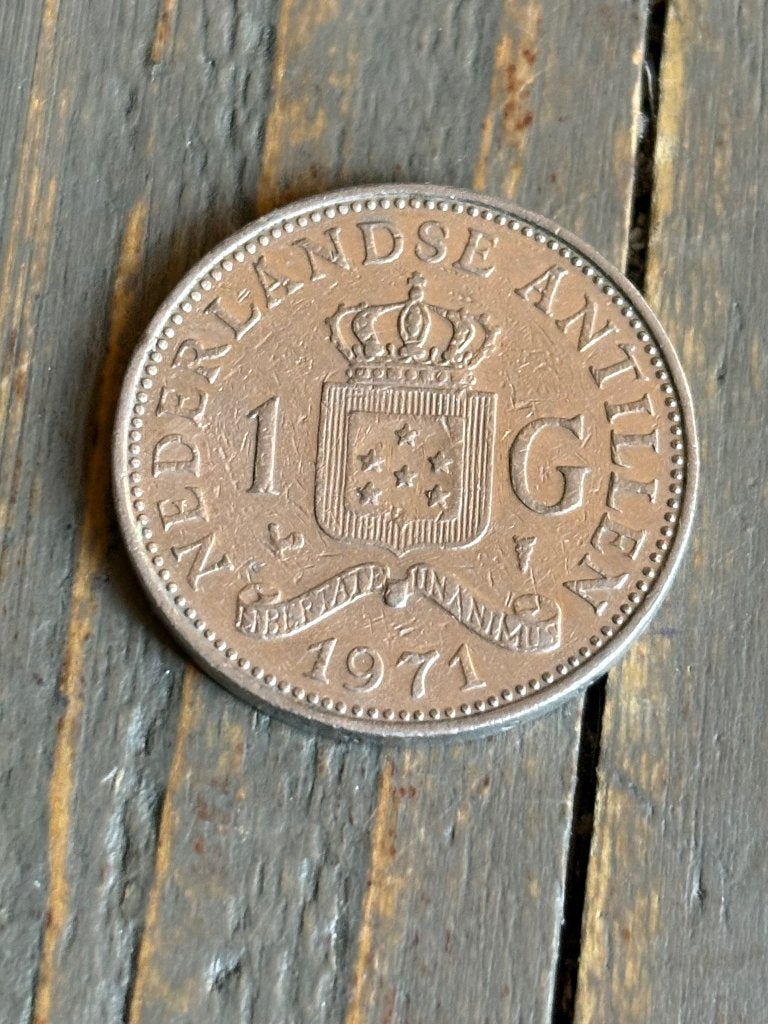 1 Gulden 1971 nederlandse antillen, Postzegels en Munten, Ophalen of Verzenden, Koningin Juliana, 1 gulden, Losse munt
