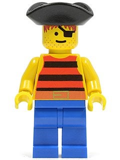 LEGO Pirates pi026 Pirate Red / Black Stripes Shirt, Blue Le, Gebruikt, Lego, Minifiguur, Pirates