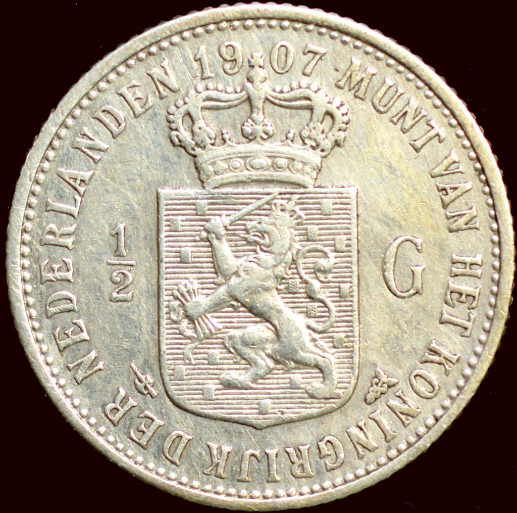 1/2 Gulden 1907 Wilhelmina - Zeer Fraai +, Postzegels en Munten, Munten | Nederland, Ophalen of Verzenden, Koningin Wilhelmina