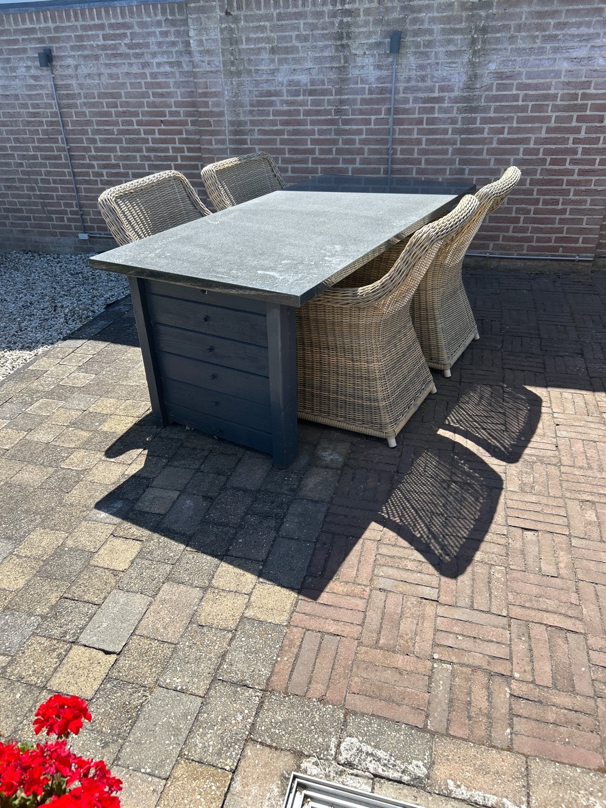 Tuinset met 4 stoelen met kussens, 4 zitplaatsen, Gebruikt, Eettafel, Ophalen of Verzenden