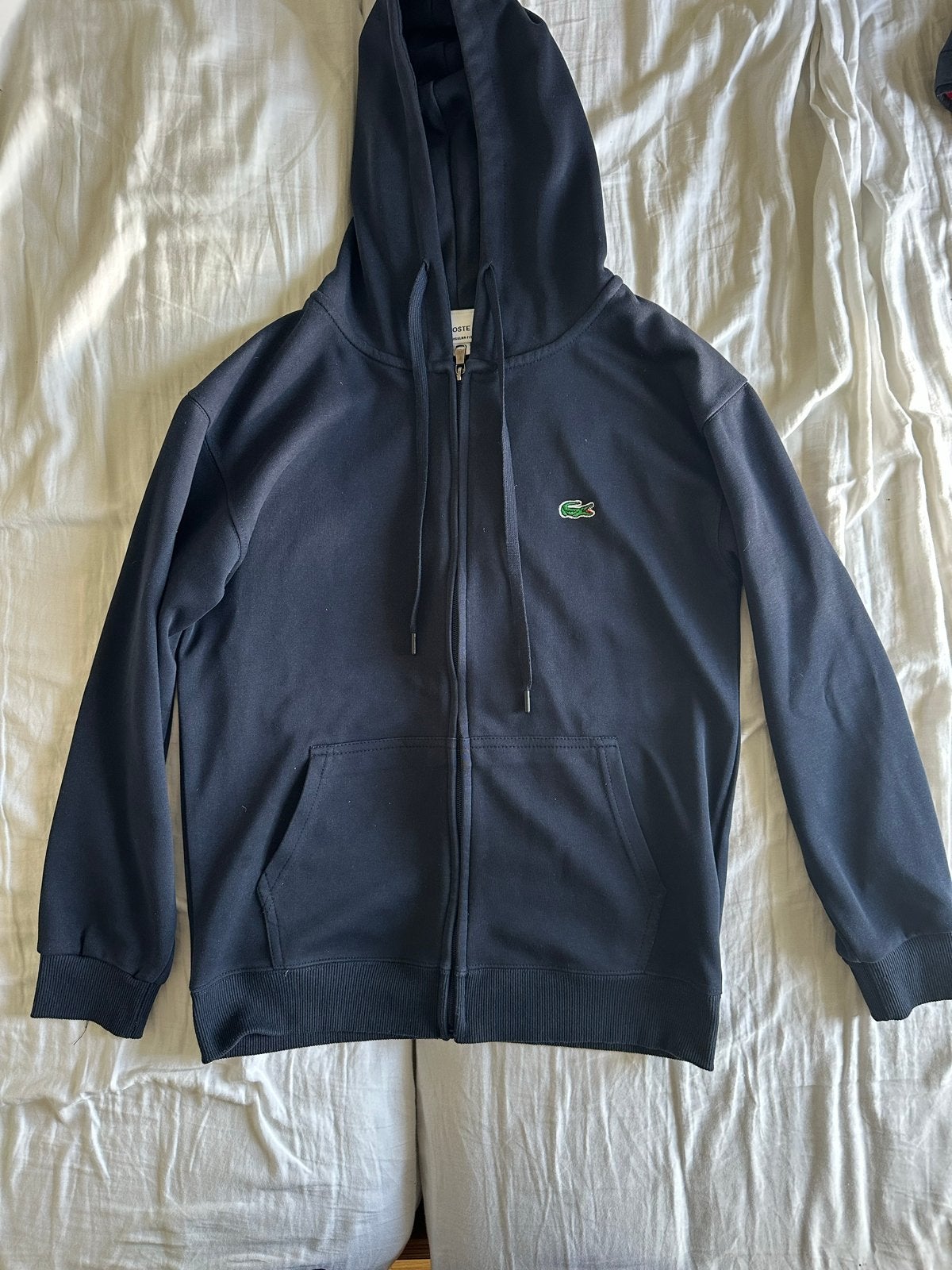 Donkerblauwe Lacoste vest met rits, maat M, Ophalen of Verzenden, Zo goed als nieuw, Maat 48/50 (M), Blauw
