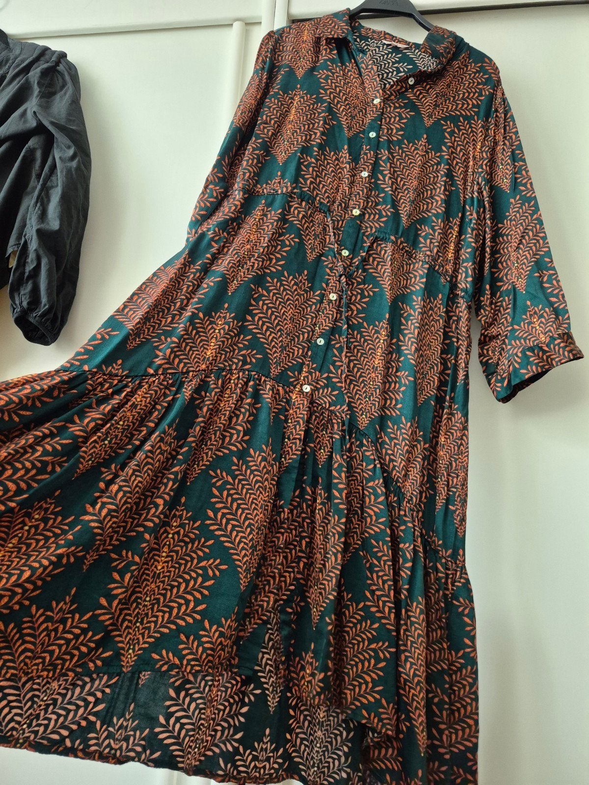 Esqualo Maxi Doorknoopjurk Petrol Groen, herfst bladeren xl, Kleding | Dames, Maat 46/48 (XL) of groter, Esqualo, Ophalen of Verzenden