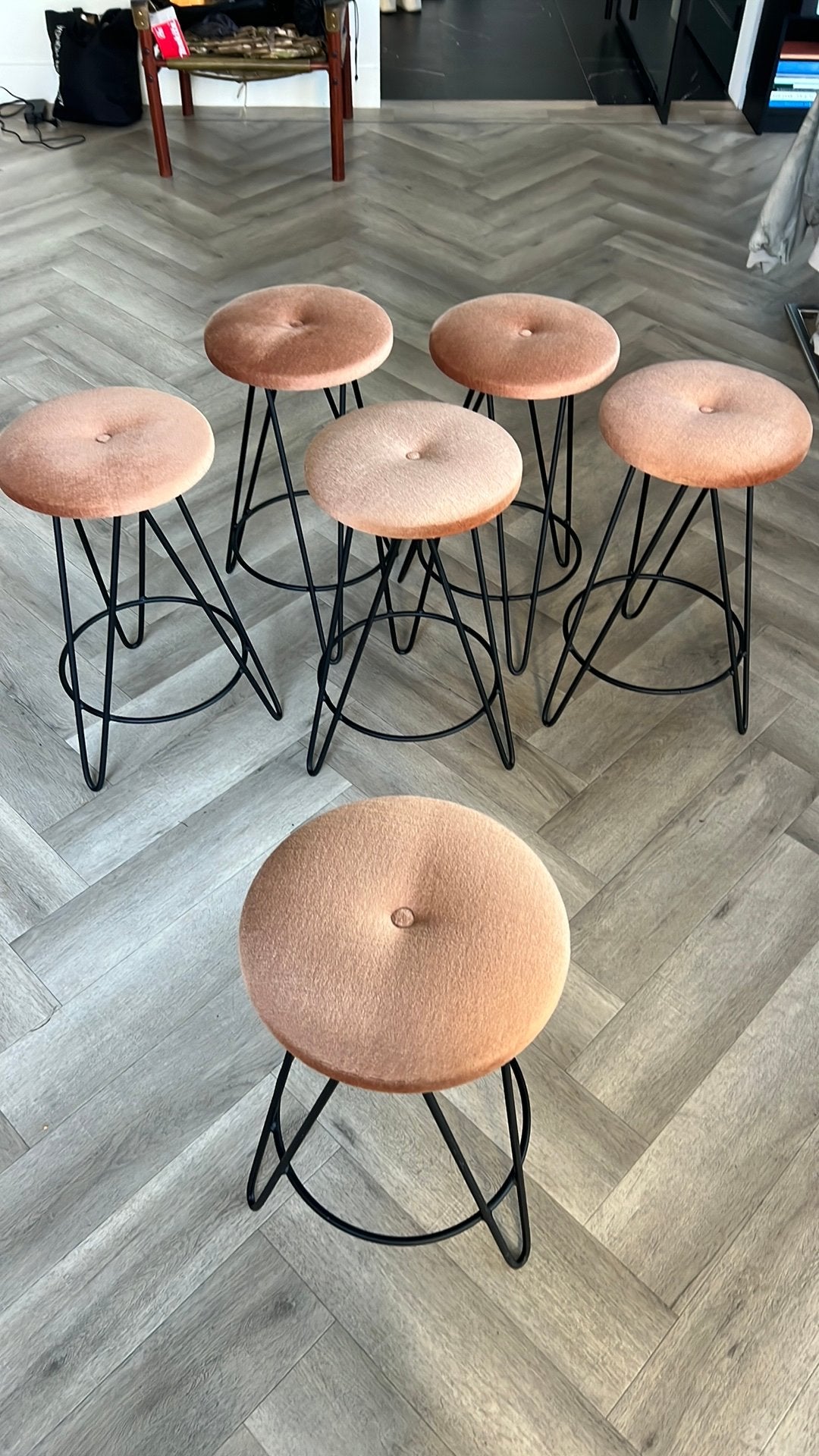 Set van 6 vintage Scotch & Soda paskamer krukjes, Huis en Inrichting, Ophalen, Zo goed als nieuw, Staal