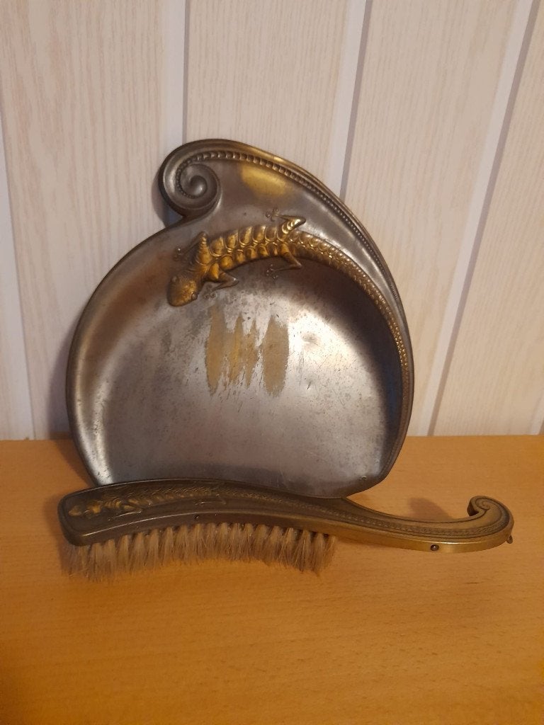 Antieke messing stoffer en blik, Ophalen of Verzenden