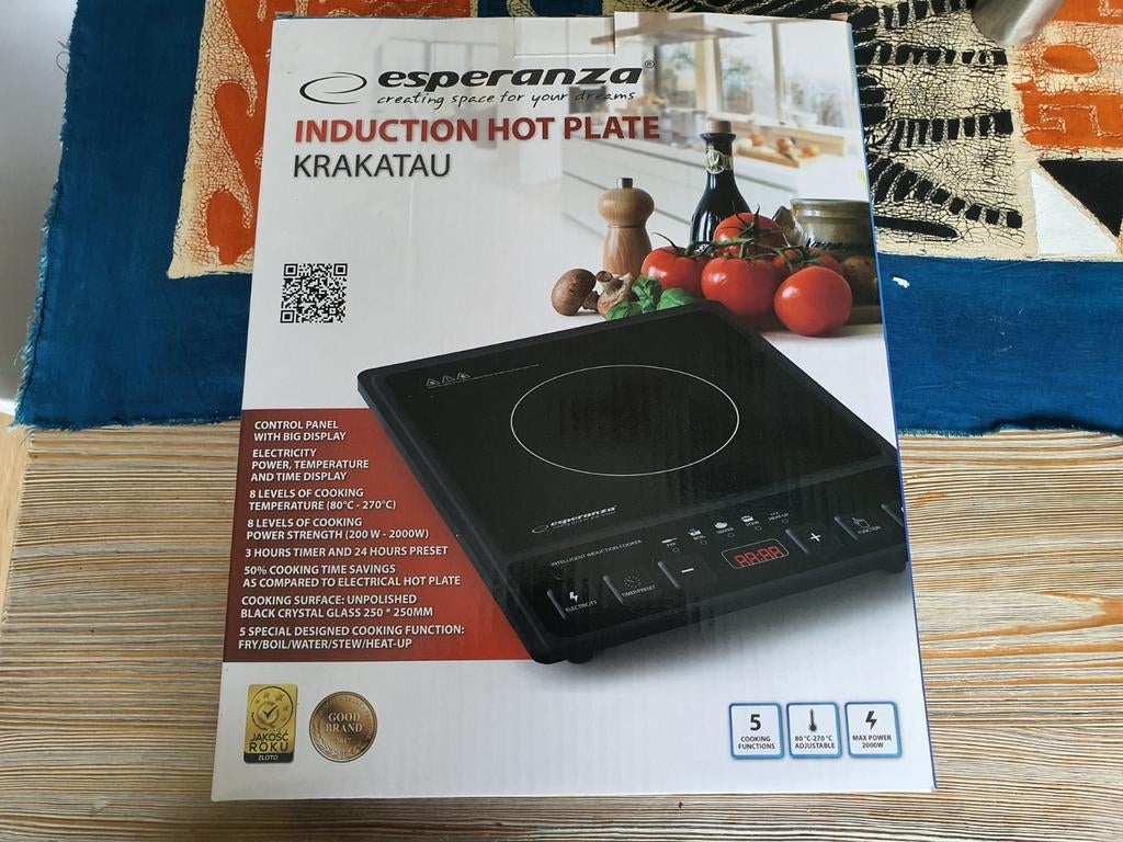 Esperanza Krakatau Inductie Kookplaat - Draagbaar, Witgoed en Apparatuur, Kookplaten, 3 kookzones of minder, Ophalen of Verzenden