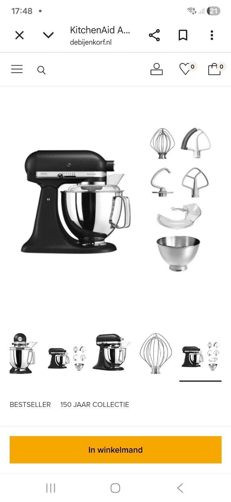 Nieuw in doos KitchenAid Artisan 4,8L Vulkaanzwart, Witgoed en Apparatuur, Keukenmixers, Ophalen, 4 liter of meer, Nieuw, 3 snelheden of meer