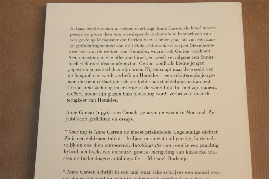 Autobiografie van Rood — Carson, Roman in Verzen 2000, Boeken, Ophalen of Verzenden, Zo goed als nieuw