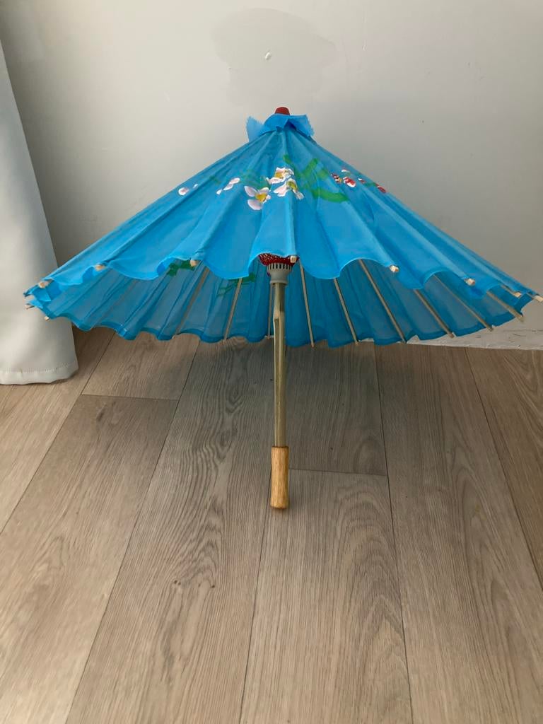 Decoratieve Blauwe Paraplu met Bloemen, Sieraden, Tassen en Uiterlijk, Paraplu's, Ophalen, Nieuw, Blauw