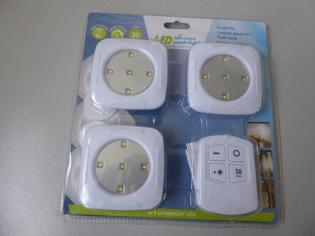 3 druklampen Led met afstandsbediening nieuw!, Kunststof, Overige typen, Nieuw, Ophalen of Verzenden