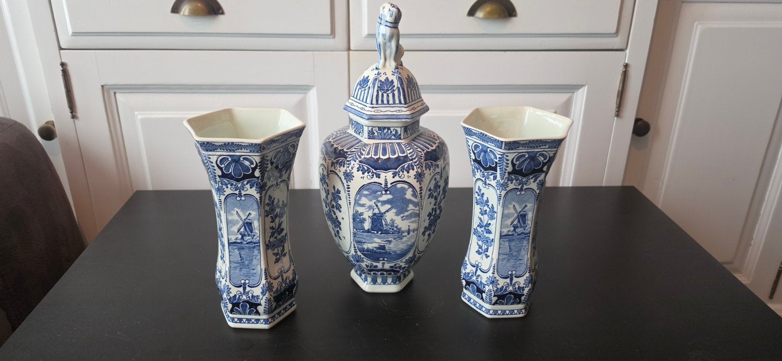 Delfts blauw vazen, pot set - Royal Sphinx by Boch Holland, Antiek en Kunst, Antiek | Vazen, Ophalen of Verzenden