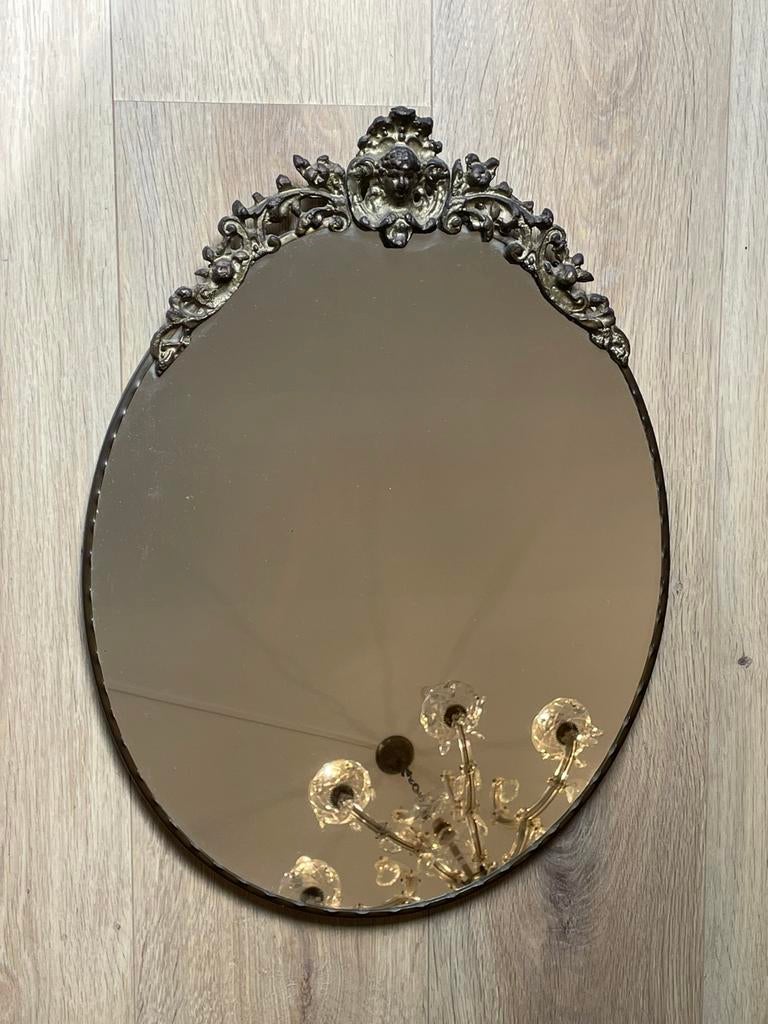 Grote ovale spiegel in een lijst van koper, Ophalen, Ovaal, Minder dan 50 cm, Minder dan 100 cm