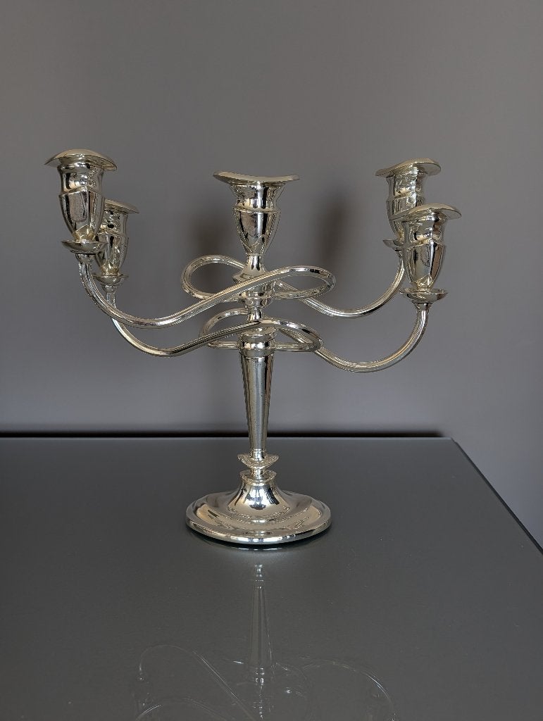 Vintage De Bijenkorf Kandelaar - Verzilverd - 5 Armen, Overige merken, Ophalen of Verzenden, Zo goed als nieuw, 28 cm