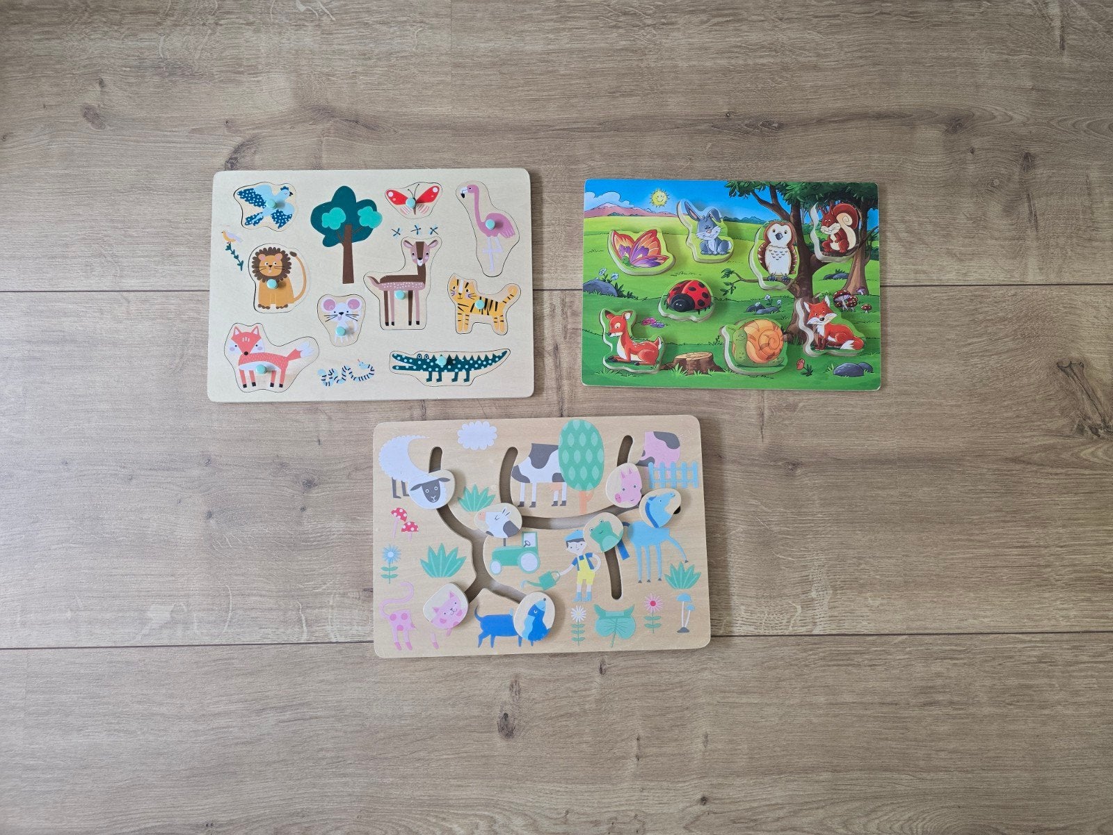 3 houten dieren puzzels, Gebruikt, Ophalen of Verzenden, Van hout, Minder dan 10 stukjes