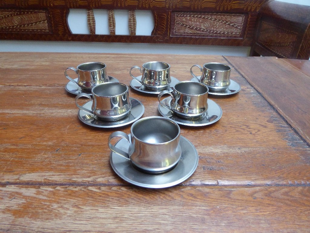 6 inox dubbelwandige espressokopjes Italy, Ophalen of Verzenden