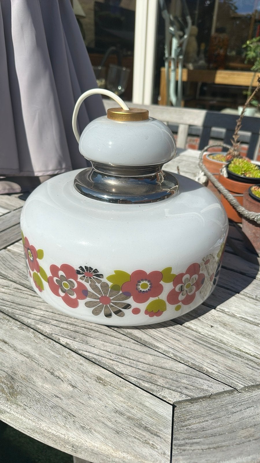 Vintage Opaline Lamp met Bloemenprint, Ophalen