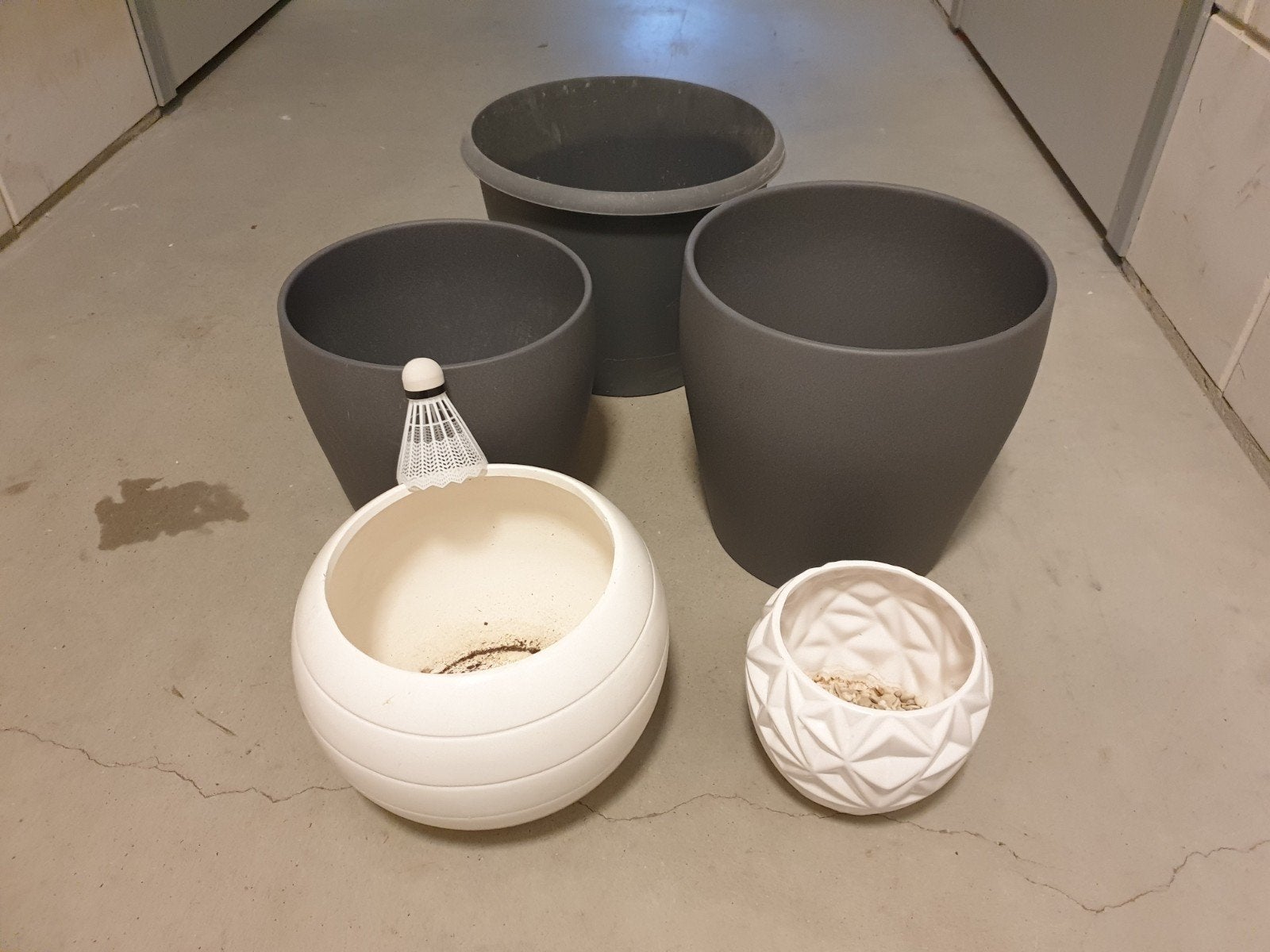 3x IKEA PERSILLADE plantenpotten + 2 witte potten, Ophalen, Kunststof, Gebruikt, Rond