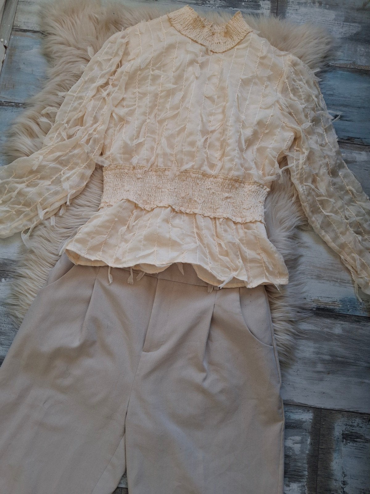 set prachtige blouse en bandplooibroek, Kleding | Dames, Ophalen of Verzenden, Zo goed als nieuw