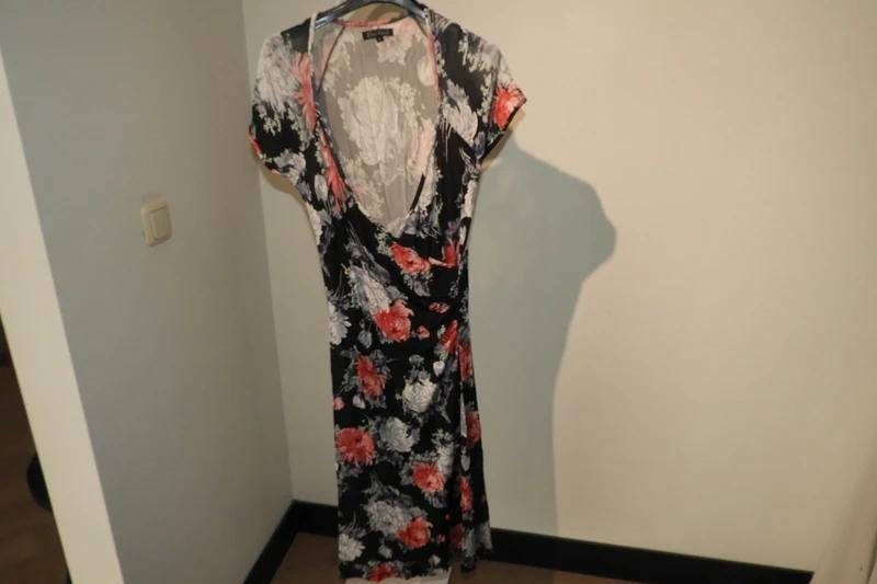 King Louie stretch jurk bloemen corsage print kleur S, Verzenden, Zwart, King Louie, Maat 36 (S)