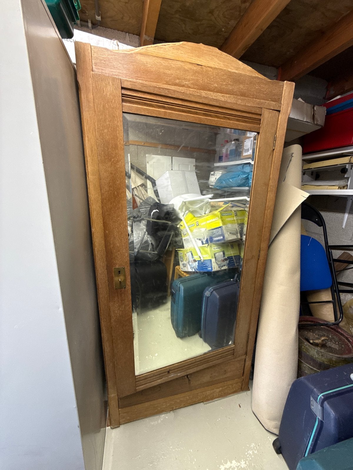 Antieke houten kast met spiegeldeur, Antiek en Kunst, Ophalen