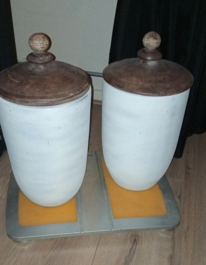 2 mooie ptmd keramische potten met deksel, Ophalen, Overige kleuren, Aardewerk of Porselein, Zo goed als nieuw