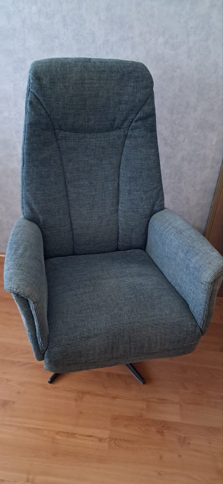 Comfortabele relaxfauteuil - Grijs/Blauw, Ophalen, Gebruikt, 100 tot 125 cm, Modern, Comfort