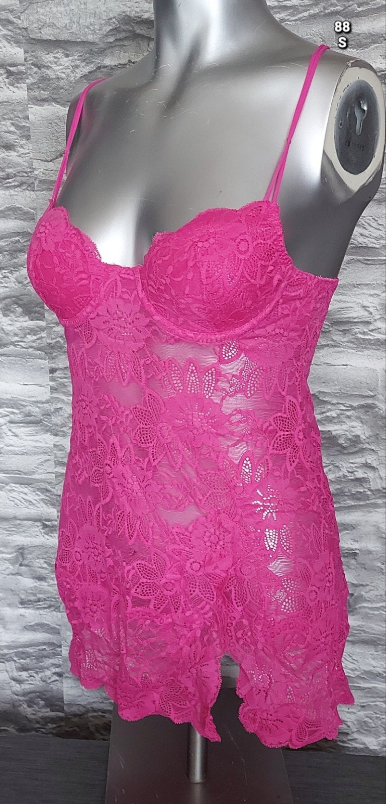 Victoria's Secret Roze Kanten lingerie jurkje - Maat S, Victoria's Secret, Ophalen of Verzenden, Roze, Nachtkleding
