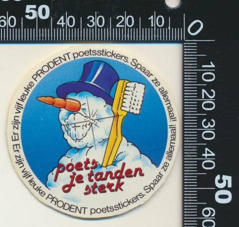 Sticker: Prodent - Poets je tanden sterk (4), Ophalen of Verzenden, Zo goed als nieuw, Bedrijf of Vereniging